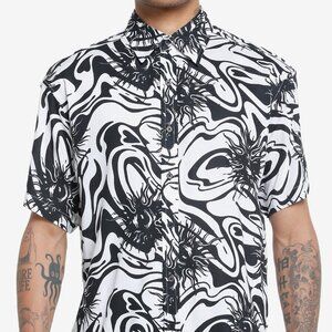 Hot Topic Men's Black & White Sun Spiral Woven Button-Up Size M